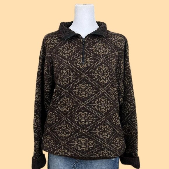 brown geometric vintage 90s fair isle wool blend knit sweater - Picture 1 of 8